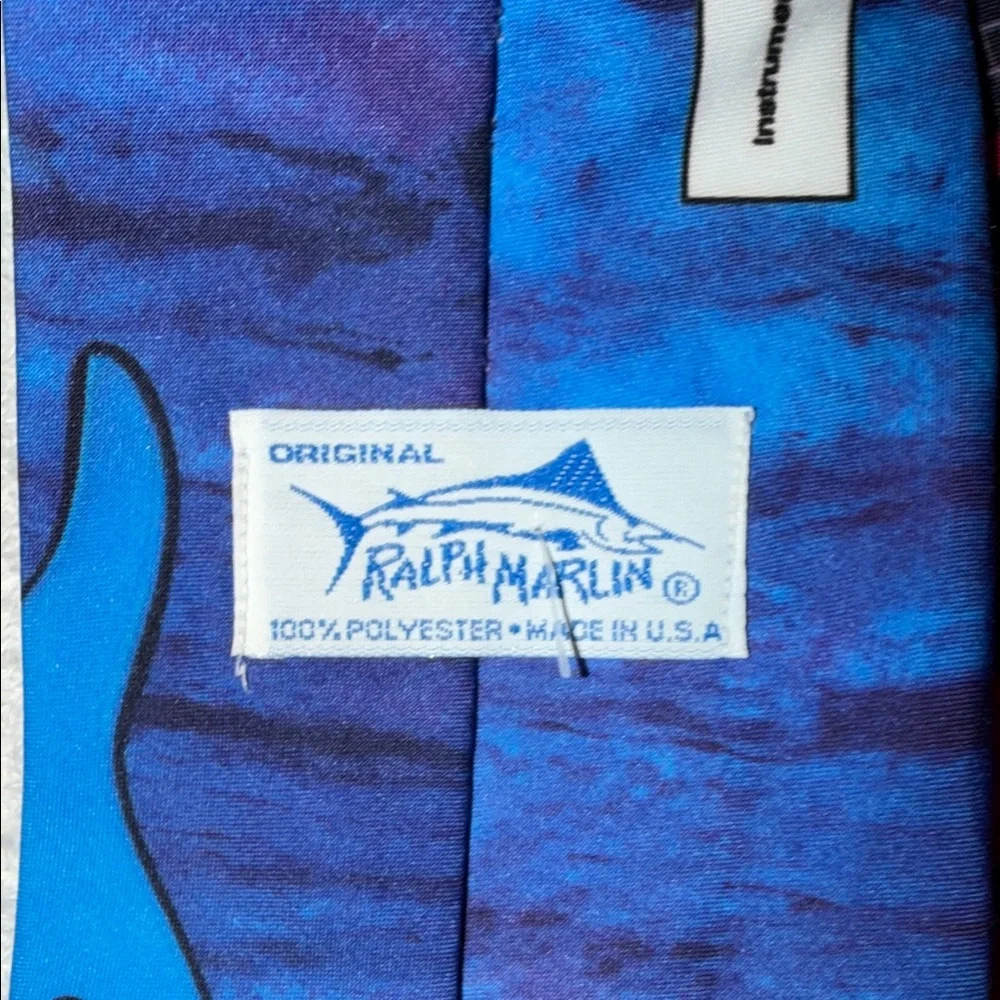 VTG Ralph Marlin Electric Guitar Printed Tie Retro 90s 1994 Music Colorful